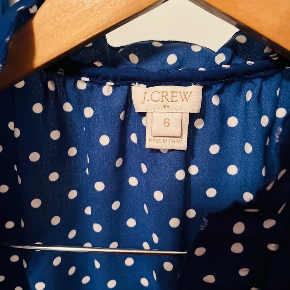 J.Crew Sleeveless Silk White Polka Dot Cobalt Blouse - Picture 5 of 10